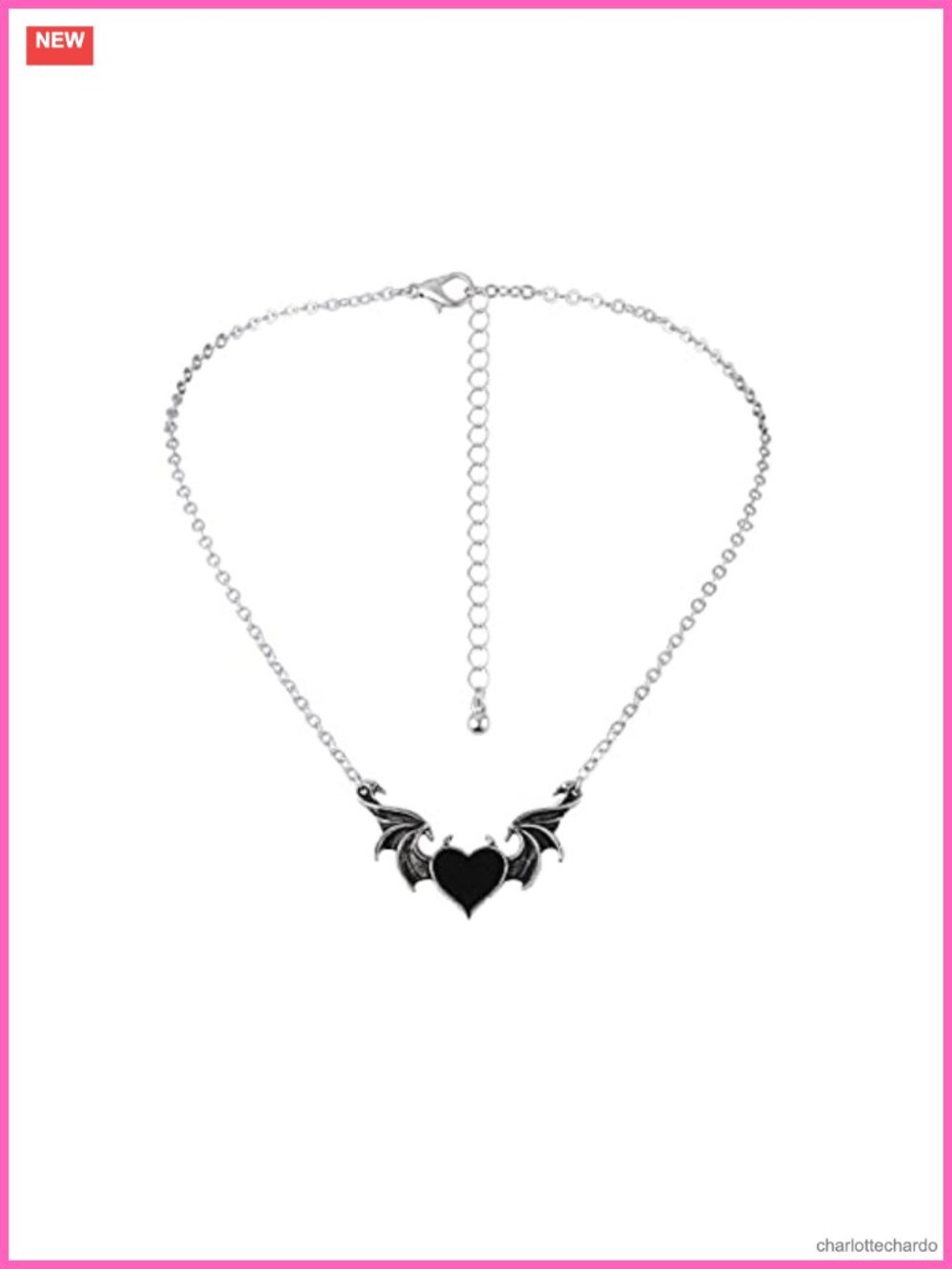Heart Pendant Necklace Metal Charm Punk Dragon Wing Style Casual